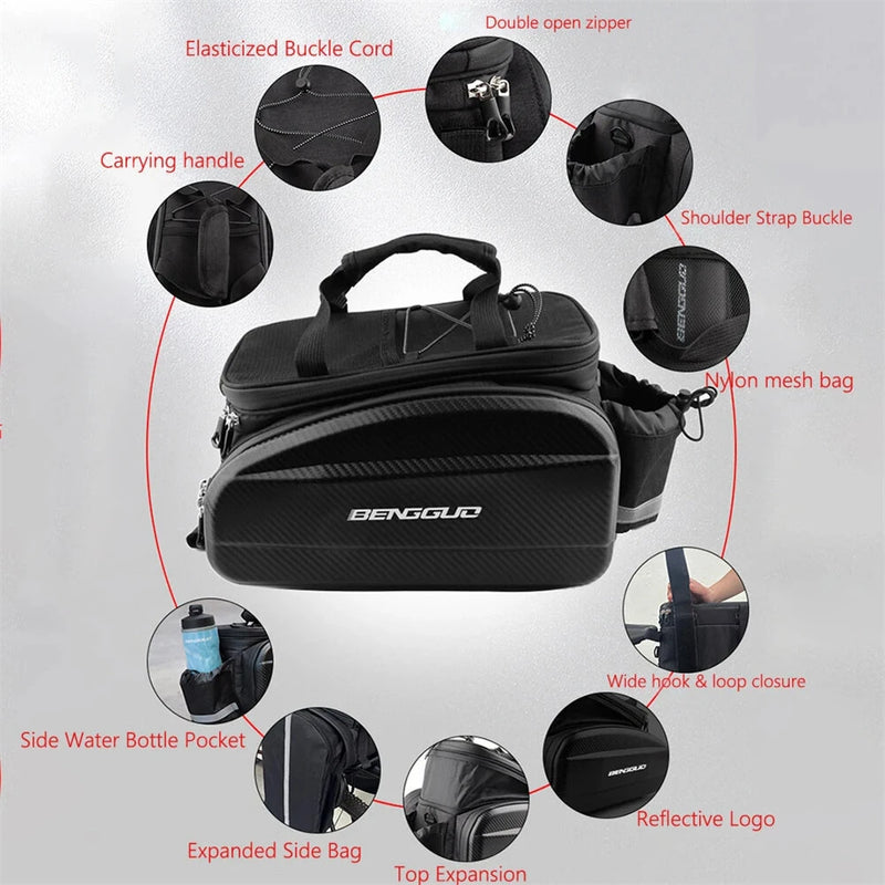 BENGGUO 17-30L EVA Hard Shell Bicycle Trunk Pannier with Reflector & Shoulder Strap Multi Functional Waterproof Rear Seat Frame Bag