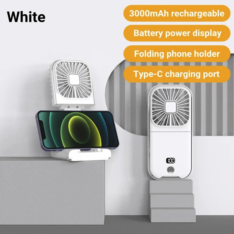 Mini Portable Outdoor Hand Fan Hanging Neck Fan USB Charging 3000mAh Battery Powered 180 Folding Wireless Table Air Cooling Fan