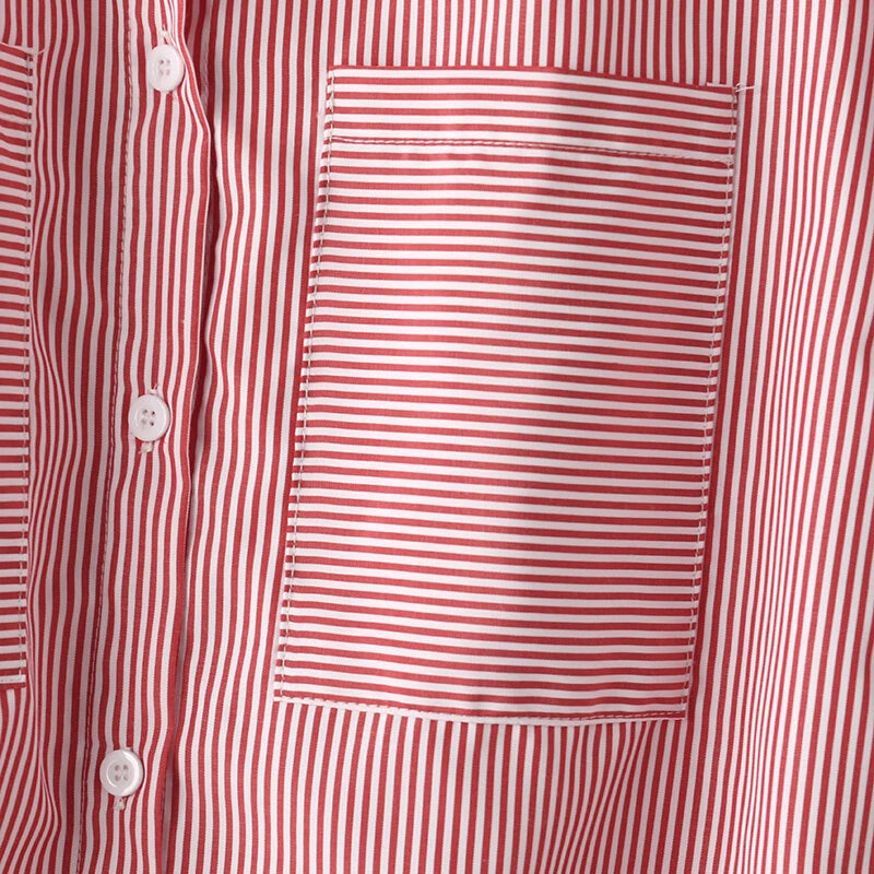 ZANZEA Women's Striped Shirt Summer 3/4 Sleeve Lantern Sleeve Front Pockets Casual Blouse Top