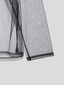INCERUN Mens Shirt Fashion Swing Neck Patchwork Mesh Fabric Long Sleeve Shirts See Through Nightcklub Mens Clothing