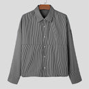 INCERUN Plus Size Men Classic Striped Shirts Long Sleeve Lapel Collar Casual Shirt for Men Daily Vacation Streetwear Male Top