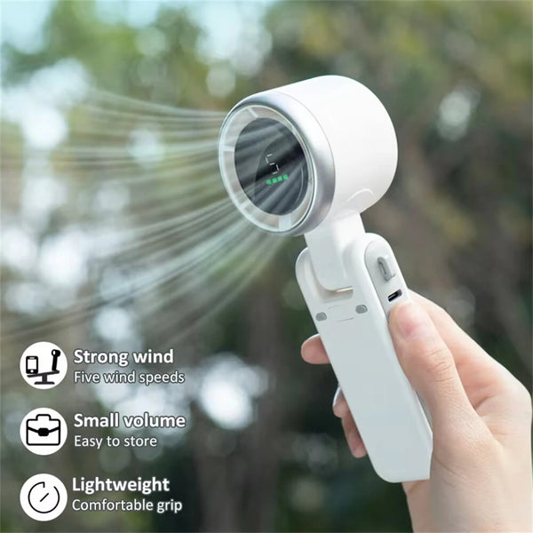 IPRee Handheld Mini Electric Fan Turbo Foldable Portable Neck Hanging Fans 5 Speed Rechargeable Fan Display Screen Angle Adjustable