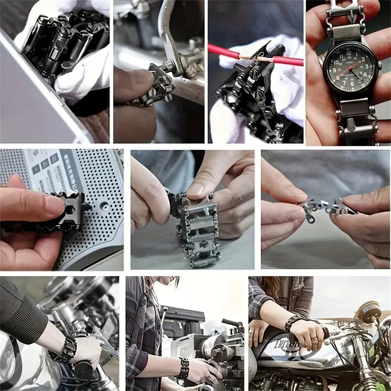 IPRee Multifunctional Bracelet Tool Stainless Steel Outdoor Bracelets 29 in 1 Bolt Screwdriver Bike Wrench Watch Strap Tools Kit