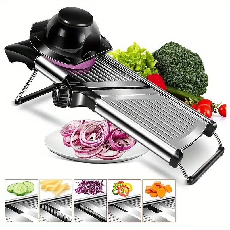 Multifunctional Vegetable Cutter Grater Food Slicer Adjustable Thickness for Cheese Fruits Vegetables Stainless Steel Food Cutter Slicer Dicer with Extra Brush for Kitchen