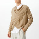 INCERUN Mens Knitted Fringe Cowl Neck Long Sleeve Cardigan Solid Color Fashion Tops for Male S-5XL