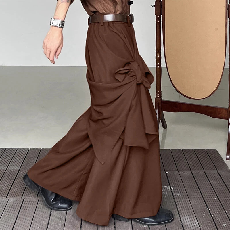 INCERUN Mens Pant Irregular Splicing Solid Color Men Pant Skirt Fashion Solid Color Streetwear Male Trousers