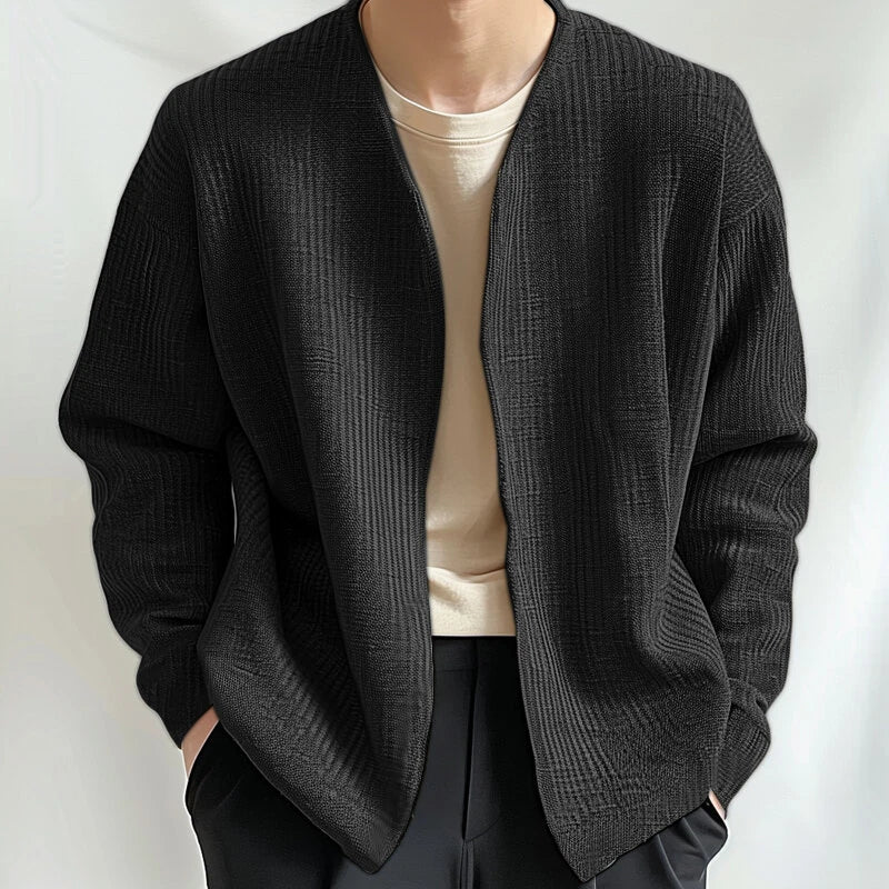 INCERUN Mens Textured Casual Long Sleeve Jacket Collarless Cardigan Jacket Coat Large Size for Big Men S-5XL