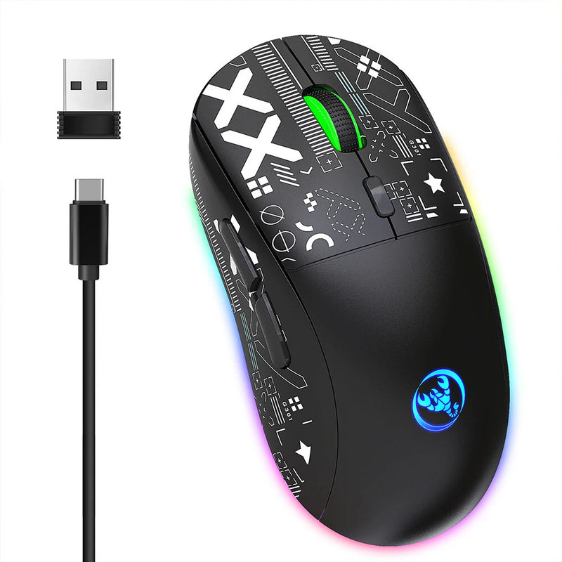 HXSJ T90 2.4G Triple Mode Wireless Mouse 800-3600DPI Adjustable RGB Backlight 750mAh Type-C Rechargeable Gamer Mouse