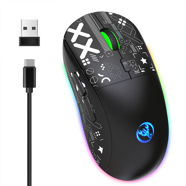 HXSJ T90 2.4G Triple Mode Wireless Mouse 800-3600DPI Adjustable RGB Backlight 750mAh Type-C Rechargeable Gamer Mouse