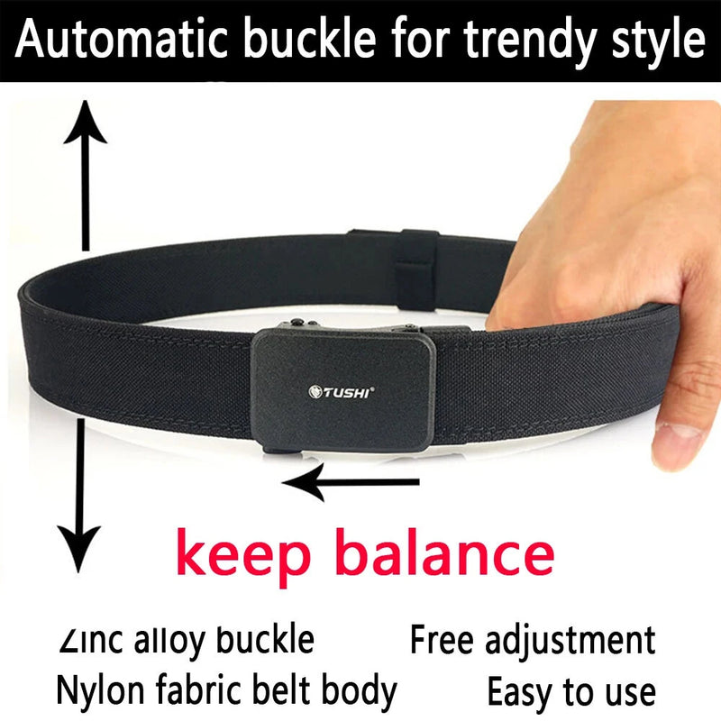 TUSHI 120cm Automatic Buckle Men Tactical Belt 1100D Nylon Thickened Hardened Double-layer Military Girdle for Outdoor Sports