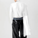 INCERUN Men Cross-Deconstructed Ribbon Design Long Sleeve Top T-shirts Fashion Solid Color See-through High Stretch Clothing for Men