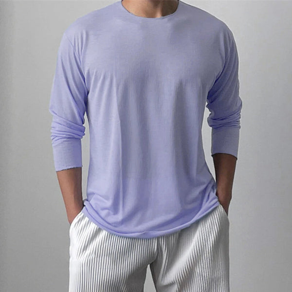 INCERUN Mens Ruched Textured Long-Sleeve T-Shirt Comfortable Quick Dry Crew Neck Top for Male S-5XL