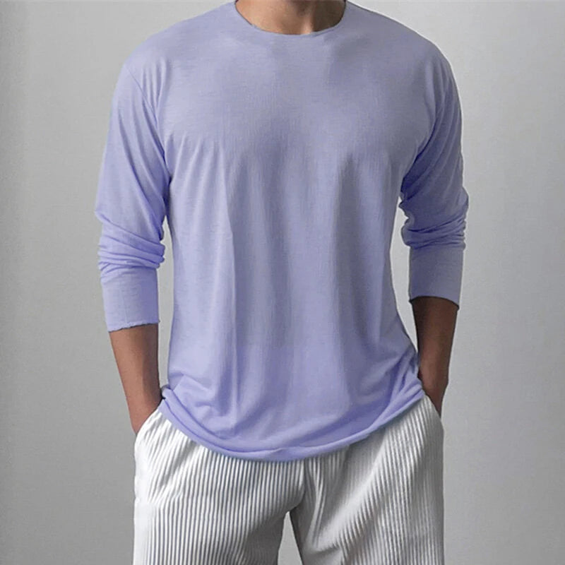 INCERUN Mens Ruched Textured Long-Sleeve T-Shirt Comfortable Quick Dry Crew Neck Top for Male S-5XL