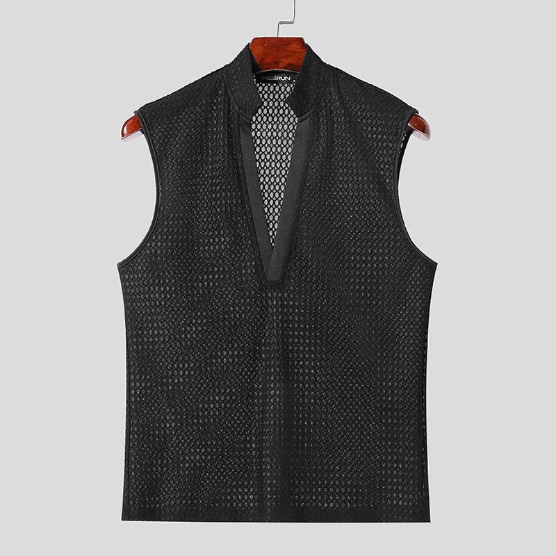 INCERUN Mens Textured V-Neck Sleeveless Tank Micro Sheer Comfortable Breathable Vest