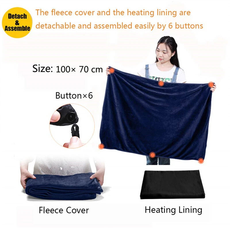 TENGOO USB Electric Heated Shawl 100*70cm Soft Flannel Heated Wrap Blanket Winter Wearable Fast Heating Electric Throw Blanket for Office Outdoor Camping