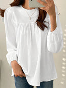 Solid Casual Keyhole Back Long Sleeve Crew Neck Blouse