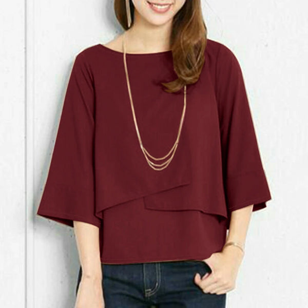 ZANZEA Elegant Style Women's Blouse Round Neck Half Sleeve Double Layer Casual Shirt Fashion Pullover Top