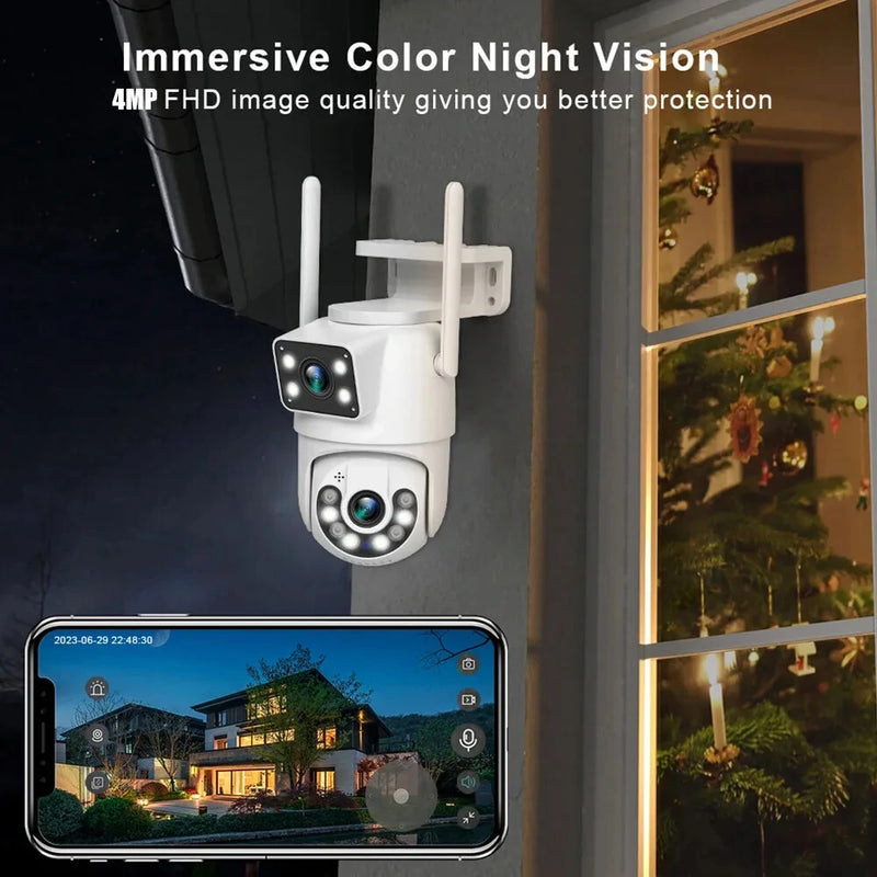 Guudgo 4MP Wifi PTZ EU Camera Dual-Lens Video Surveillance IP Camera Night Vision Cameras Outdoors Security CCTV Cam for Home Safety