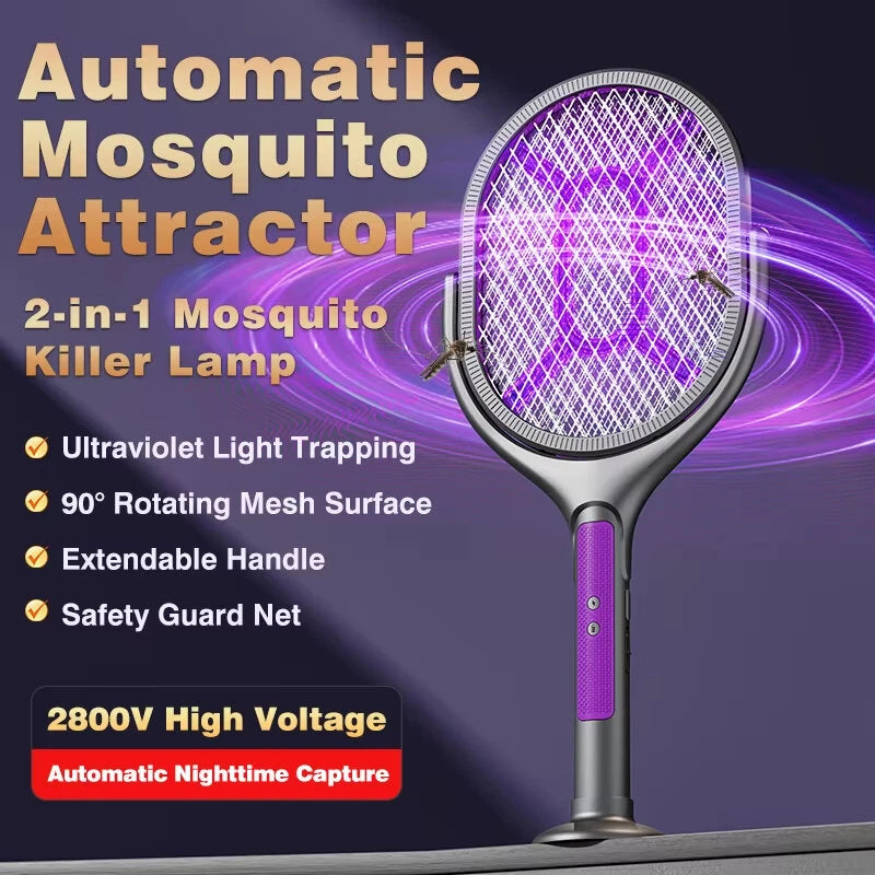 Tevorex 5-In-1 Telescopic Electric Mosquito Racket Mosquito Killer UV Utilizes 90 Rotating Auto Capture Folding Fly Swatter USB Rechargeable with Dual Safety Switches