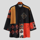 INCERUN Ethnic Style Mens Shirt, Mid-length Sleeve Stand Collar Loose Casual Shirt For Men Daily Vacation Streetwear