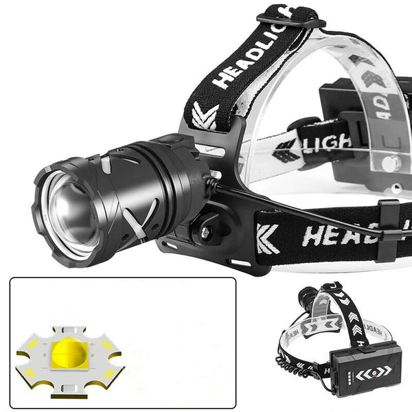 XHP70 Bright LED Headlamp Long-Range Rechargeable Adjustable Focus Outdoor Headlight Head Light