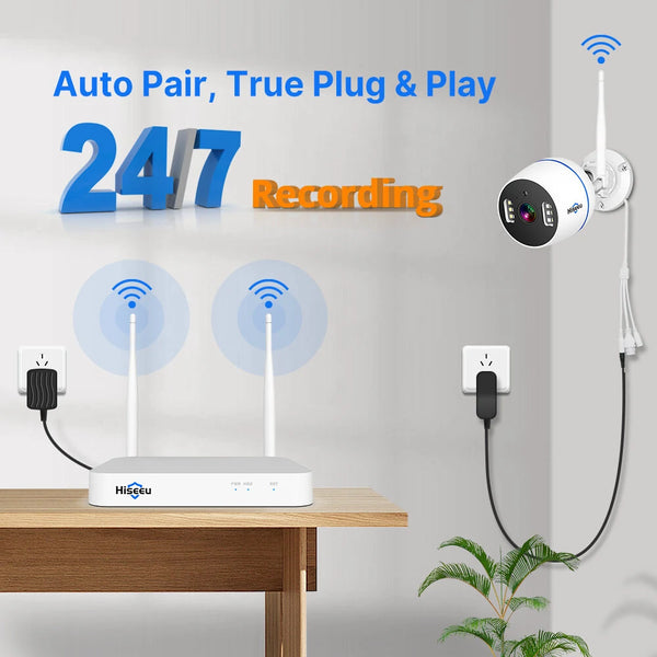 Hiseeu 3MP 8CH NVR + 2 WIFI Security PTZ Camera Kit Human Detection IR Night Vision IP Camera Set Wireless CCTV Surveillance System
