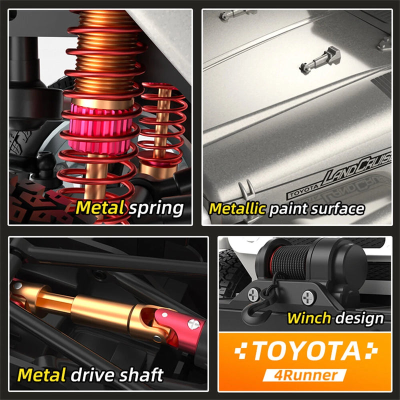 TRASPED HG4-211 RTR 1/16 2.4G 4WD RC Car for TOYOTA FJ40 Land Cruiser Off-Road Truck with Winch LED Light Sound Smoke Simulated Suspension Metal Drive Shaft Spring Wheel Hub Remot Control Vehicles Models Toys