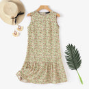 ZANZEA Women Floral Print Party Dress with Mermaid Hem and Ruffle Hem, Fashion Sleeveless Loose Fit Midi Dress Plus Size