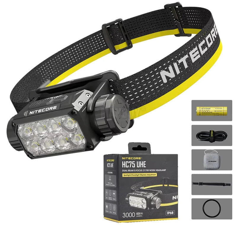 Nitecore HC75UHE 3000LM LED USB-C Rechargeable Zoomable LED Headlamp Rechargeable E-focus Adjustment Hiking/Trekking/Cycling/Camping Outdoor Work Maintenance Headlight