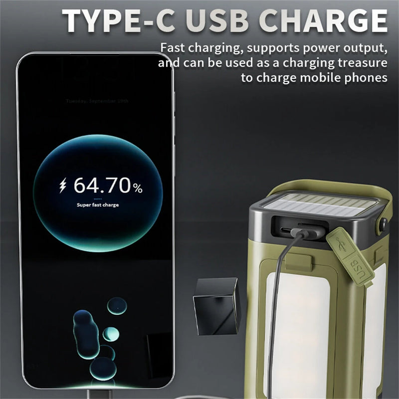 IPRee Portable Solar Camping Lantern LED Rechargeable Outdoor Hanging Tent Lamp Folding LED  With Hook Emergency Camping Light