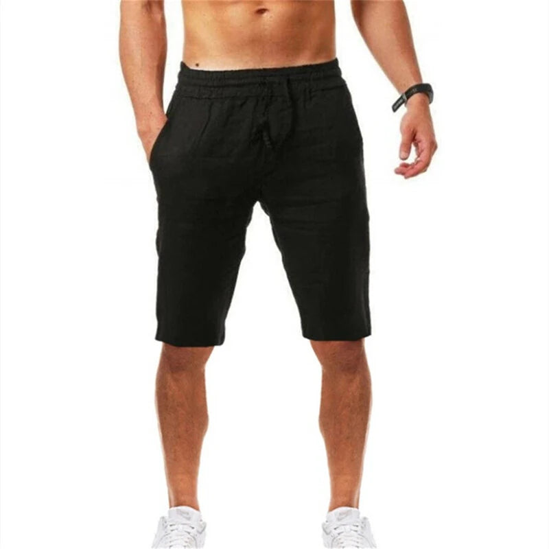 Men's Quick Dry Cotton Linen Shorts Summer Breathable Stripe Gym Running Pocket Cargo Beach Casual Five-point Pants Lightweight Comfortable