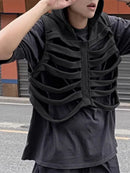 INCERUN Men Vests Skeleton Rib Deconstructed Design Hooded Sleeveless Streetwear Male Waistcoats Fashion Casual Vests Men S-5XL
