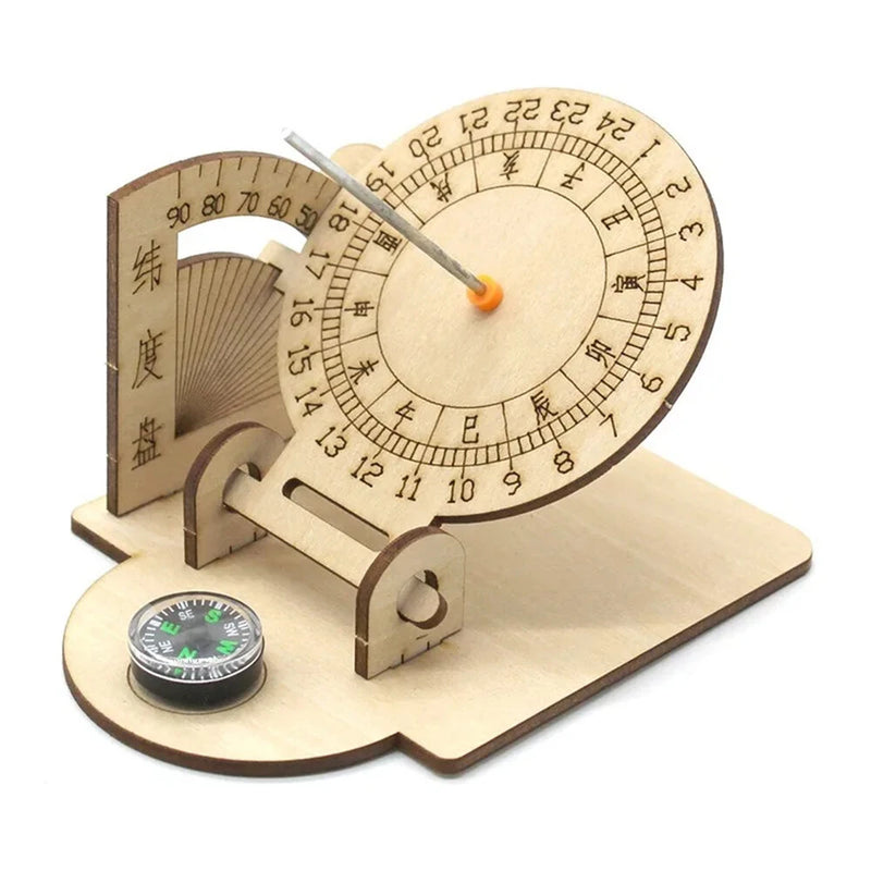 Wooden Sundial Model Assembly Kit DIY Optional with Compass Children's Science Experiment Education Toy Student Technology Small Production