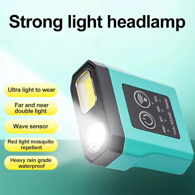 Bikight LED+COB Smart Sensor Portable Mini Headlamp USB Charging Induction Fishing Running Hat Clip Headlight Outdoor Waterproof Camping Work Lamp
