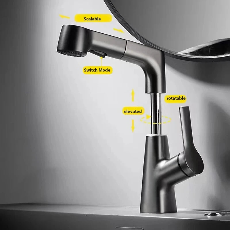 2 Water Mode Kitchen Faucet Pull Out Faucet Liftable Pull Out Sprayer for Bathroom Kitchen Sink Anti-splash Hot & Cold Dual Control