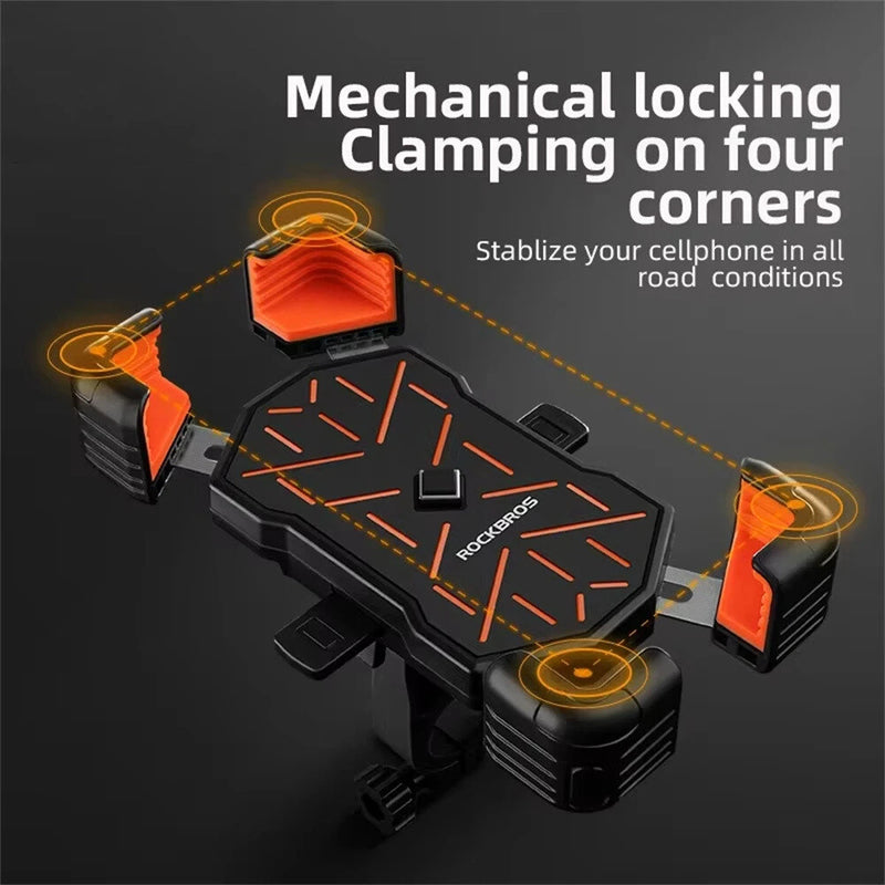 ROCKBROS 4.5''-7.2''Bicycle Phone Handlebar Holder 360 Rotation 30 Tilt Auto Locking Shockproof Non-slip Motorcycle Electric Vehicle Bike Bracket