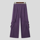 INCERUN Mens Textured Comfortable Straight Leg Pant Solid Color Casual Wide Legged Pants Male S-5XL