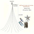 198 LED Five-Pointed Star Light Waterfall Light Water Trailing Light Christmas Holiday Decoration Light Garden Star Light String 8 Mode Function