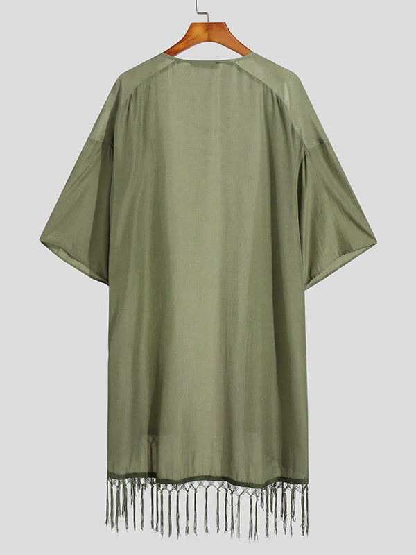 Mens Fringe Hem Half Sleeve Cardigan