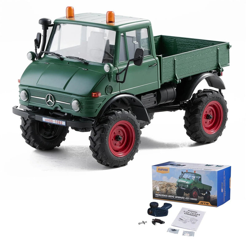 FMS FCX24 RTR Mercedes for Benz 421 Unimog 1/24 2.4G 4WD RC Car Rock Crawler Two Speed Portal Axles Off-Road Climbing Truck LED Light Full Proportional Vehicles Models Toys