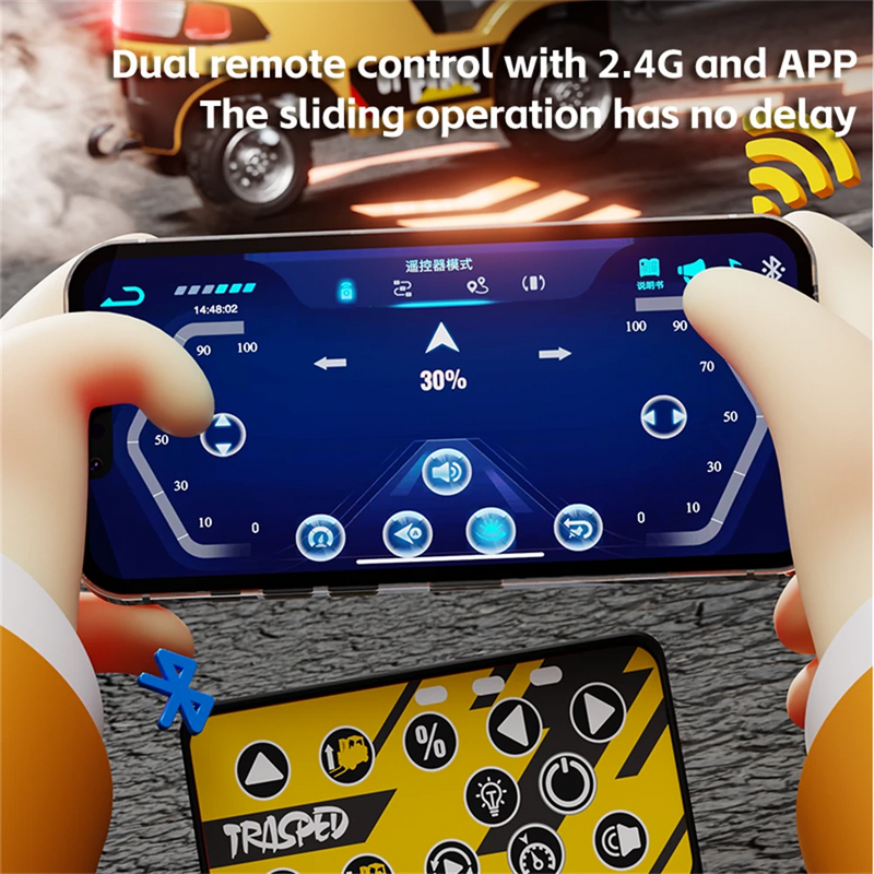 TRASPED HG4-244 RTR 1/64 2.4G Mini RC Car Alloy Forklift with Trailer Suppprt App Remote Control LED Light Sound Engineering Vehicle Desktop Toys Model Collection Gift For Boys