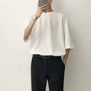 INCERUN Men Tshirts Male Loose Comfy Blouse Streetwear Casual Solid Color T-Shirts Leisure Half Sleeve Round Neck Tee Tops Summer S-3XL