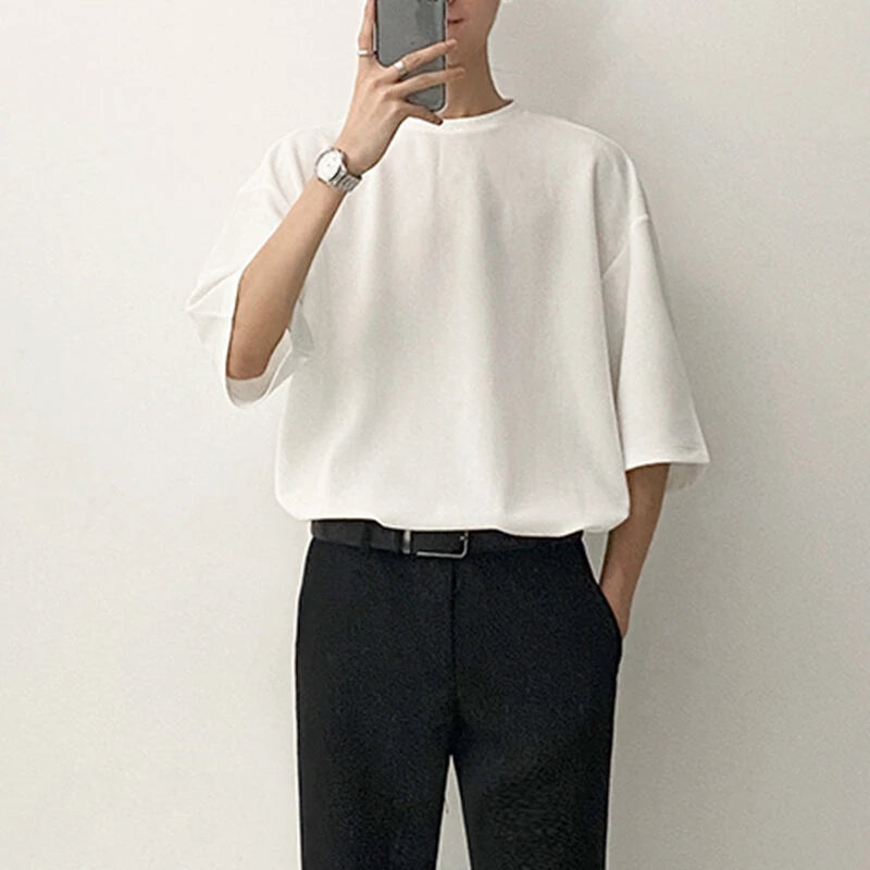 INCERUN Men Tshirts Male Loose Comfy Blouse Streetwear Casual Solid Color T-Shirts Leisure Half Sleeve Round Neck Tee Tops Summer S-3XL