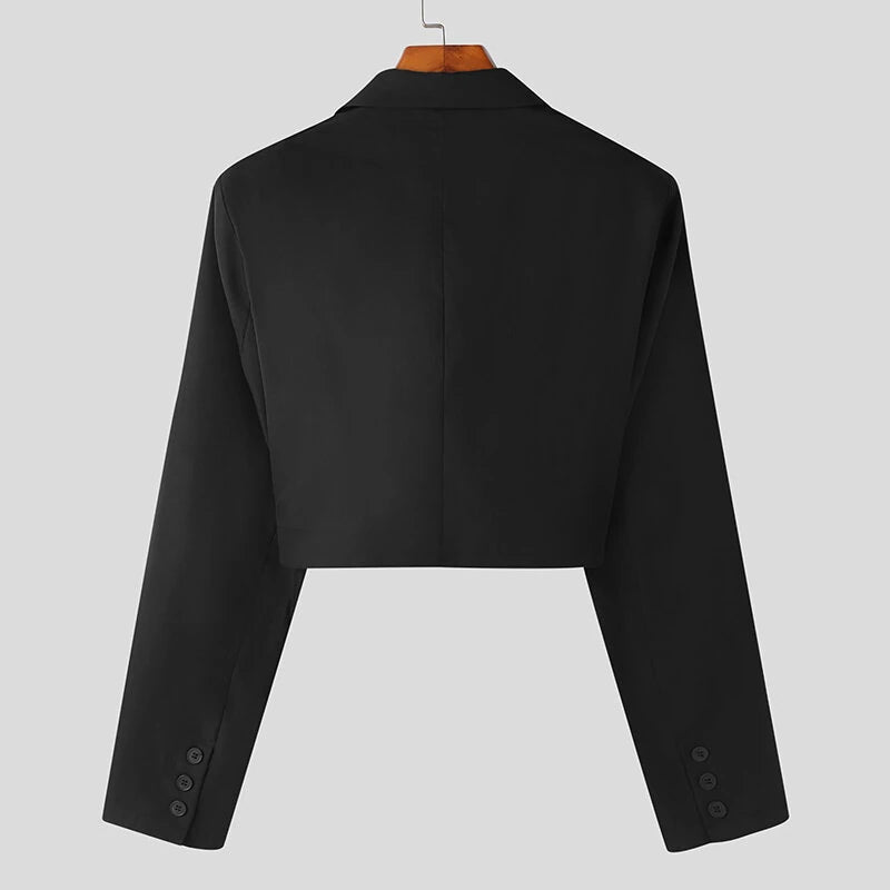 INCERUN Men Casual Blazer Design Cutoff Fashion Suits Outwear Men Solid Color Lapel Long Sleeve Blazer Tops for Men