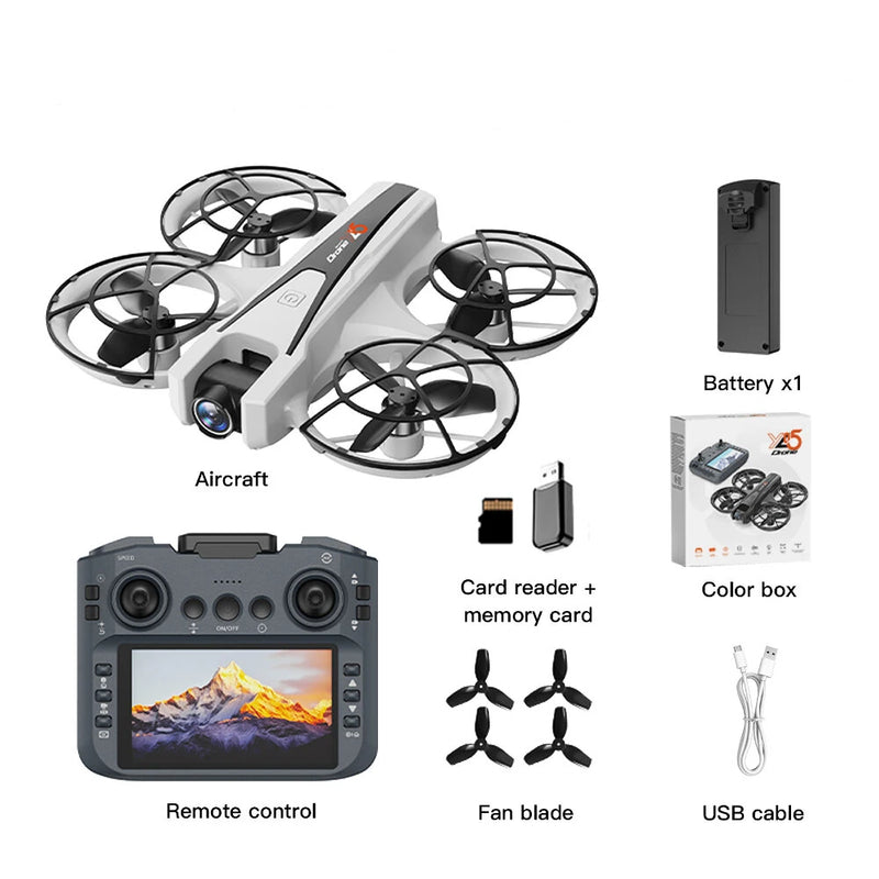 YLR/C YL05 WiFi FPV with 4.9inch LCD Screen Controller HD Dual Camera Electrically Adjustable Optical Flow Hover Circle Protection LED Brushless 2.4G 4CH 6-Axis Remote Control Toys RC Drone Quadcopter RTF