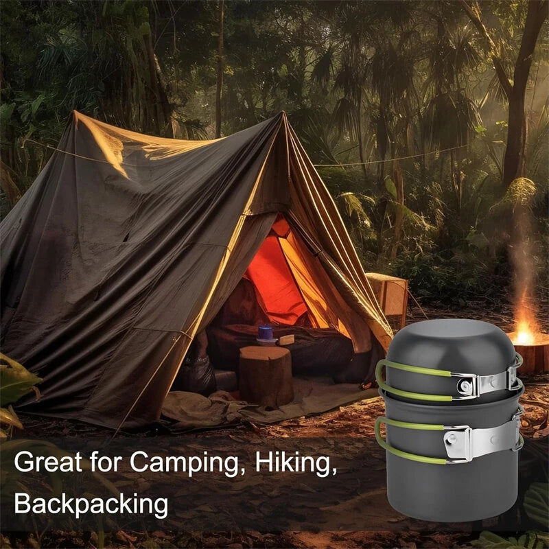 Lightweight Aluminum Alloy Camping Pot Hiking Picnic Tourist Tableware Set Outdoor Stove Pot Pan Plastic Bowl Outdoor Cookware