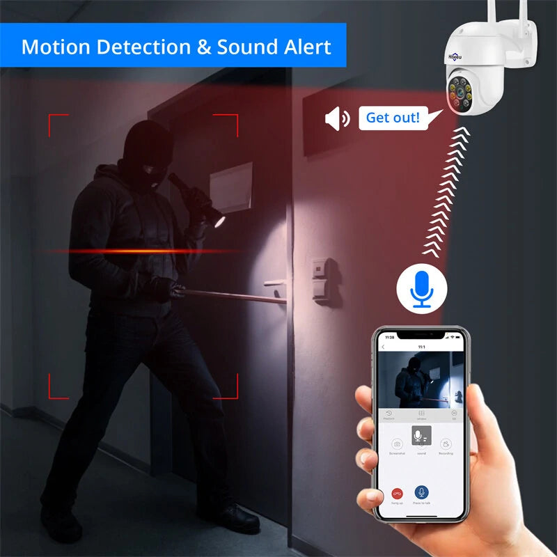 Hiseeu WHD305 5MP HD 5X Zoom PTZ WiFi IP Camera Outdoor Security Camera Full Color Night Vision Two-way Audio Motion Detection P2P Wireless CCTV Surveillance Camera Work with Alexa
