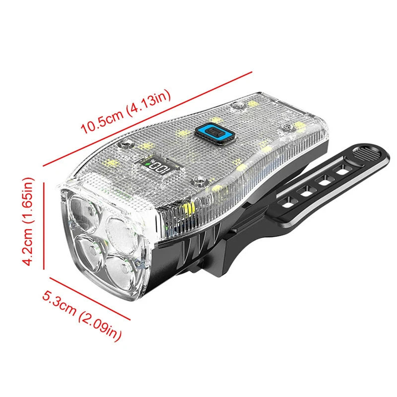 BIKIGHT Bike Headlight 4 LED Large Beads 2000mAh Battery Dual Distance Beam Design Waterproof 4 Light Modes Type-C Fast Charge Power Display Flashlight with 120dB Horn