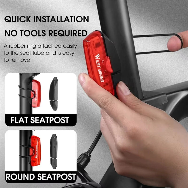 WEST BIKING 100LM Smart Brake Sensing Taillight Waterproof  USB Charging COB LED Bike Rear Light for Outdoor Road MTB Night Riding Safety