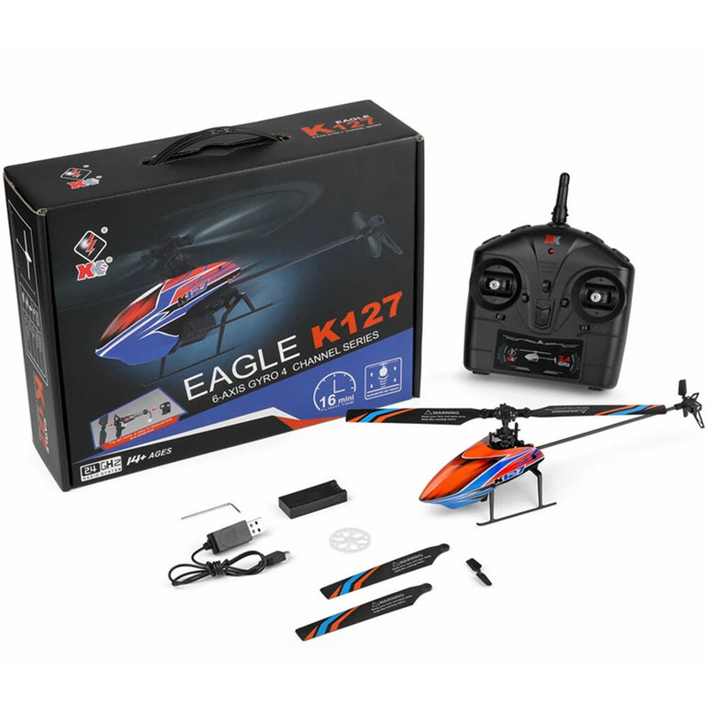 XK K127 4CH 6-Axis Gyro Altitude Hold Flybarless RC Helicopter RTF